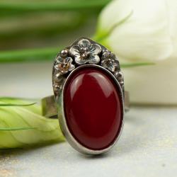 pierścionek z czerwonym jadeitem - Pierścionki - Biżuteria