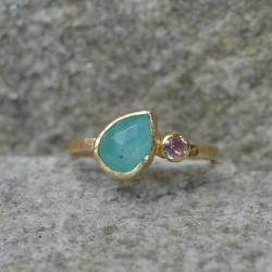 złoty pierścionek z turmalinem,surowy pierścionek - Pierścionki - Biżuteria