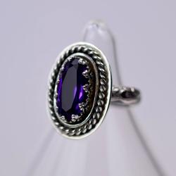 pierścionek,ametyst,retro,srebrny,owalny,fioletowy - Pierścionki - Biżuteria
