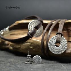 komplet srebrna mandala,rzemień i srebro - Komplety - Biżuteria