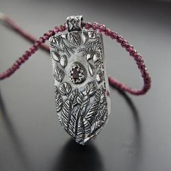 srebrny,wisior,z granatem,elficki - Naszyjniki - Biżuteria