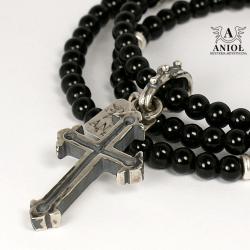 krzyż,naszyjnik z czarnego onyksu,ęska biżuteria - Naszyjniki - Biżuteria
