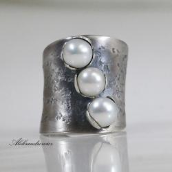 srebro,perła - Pierścionki - Biżuteria