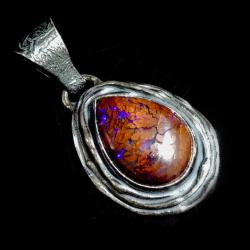 wisior opal,boulder,australijski,srebrny,neonowy - Wisiory - Biżuteria