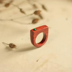 pierścionek z malachitem,drewniany pierścionek - Pierścionki - Biżuteria
