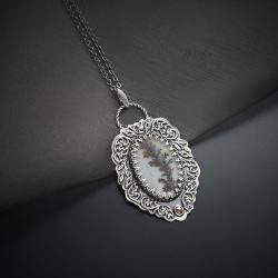 srebrny,naszyjnik,z diamentem,z liściem - Naszyjniki - Biżuteria