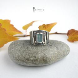 obrączka srebrna,akwamaryn,pierścionek - Pierścionki - Biżuteria