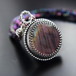 srebrny naszyjnik z fioletowym labradorytem - Naszyjniki - Biżuteria