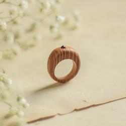 pierścionek z ametystem,drewniana biżuteria - Pierścionki - Biżuteria