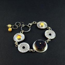 srebrna bransoleta z bursztynem - Bransoletki - Biżuteria