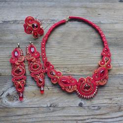 czerwony komplet soutache,makowa czerwień - Komplety - Biżuteria