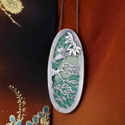 srebrny wisior z tkaniną,orientalny wisior - Wisiory - Biżuteria