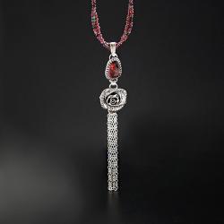 srebrny,naszyjnik,z turmalinem i rubinem - Naszyjniki - Biżuteria