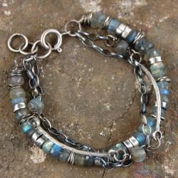 bransoleta ze srebra i labradorytów - Bransoletki - Biżuteria