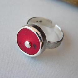 z koralem,regulowany,czerwony pierścionek - Pierścionki - Biżuteria