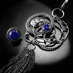 srebrne,kolczyki,wire-wrapping,lapis lazuli,kosmos - Kolczyki - Biżuteria