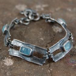 srebrna bransoleta z akwamarynem - Bransoletki - Biżuteria