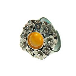 pierścionek srebrny z agatem,żółty kamień,kwiaty - Pierścionki - Biżuteria
