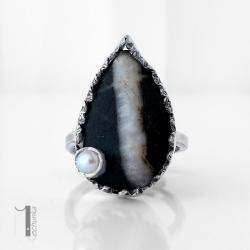 pierścionek srebrny,metaloplastyka,perła,925 - Pierścionki - Biżuteria