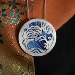 japoński wisior,niebieski wisior ze srebra - Wisiory - Biżuteria