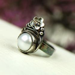 pierścionek srebrny z perłą,ślubny,z perłą - Pierścionki - Biżuteria