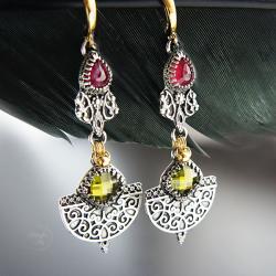 srebrne,orientalne,kolczyki,z rubinem,wiszące - Kolczyki - Biżuteria