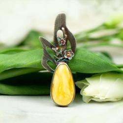 wisior,unikatowy,srebrny,prezent,opal,kwiaty - Wisiory - Biżuteria