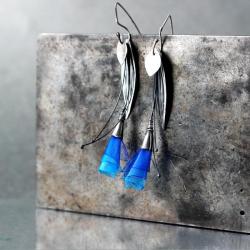 srebro oksydowane,niebieskie kolczyki,dzwonki - Kolczyki - Biżuteria
