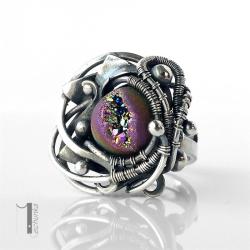 pierścionek srebrny,wire wrapping,druza,925 - Pierścionki - Biżuteria