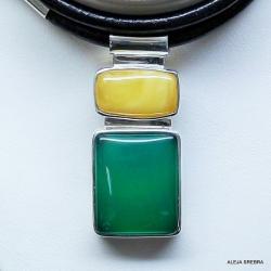 naszyjnik z zielonym onyksem,bursztyn,biżuteria - Naszyjniki - Biżuteria
