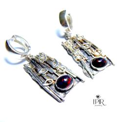 prostokątne kolczyki srebrne z czarnymi opalami - Kolczyki - Biżuteria