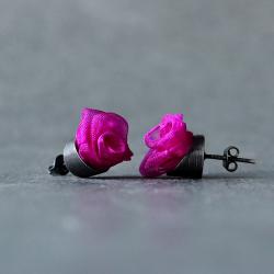 kolczyki róże na sztyft,kolczyki kwiatki - Kolczyki - Biżuteria