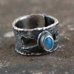 srebrny pierścionek z opalem - Pierścionki - Biżuteria