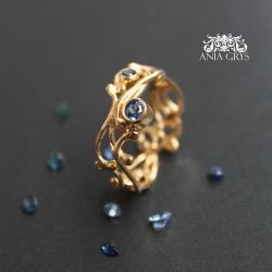 szafir,pozłacany,pierścionek,obrączka - Pierścionki - Biżuteria