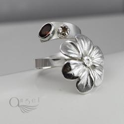 srebrny kwiat,duzy kwiat,pierścionek kwiat - Pierścionki - Biżuteria