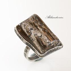 Srebro,skamieniałe drewno - Pierścionki - Biżuteria