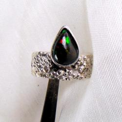 pierścionek z czarnym opalem,srebro,opal - Pierścionki - Biżuteria