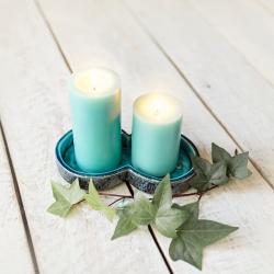 świecznik,świecznik podwójny,turkusowy świecznik - Ceramika i szkło - Wyposażenie wnętrz