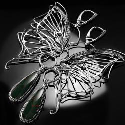 srebrne,kolczyki,wire-wrapping,heliotrop,motyl - Kolczyki - Biżuteria