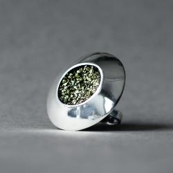srebrny pierścień regulowany,druzy pirytu - Pierścionki - Biżuteria