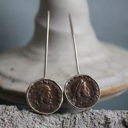 kolczyk,i moneta,rzym,srebro,brąz,antyk - Kolczyki - Biżuteria