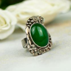 pierścionek z zielonym jadeitem,srebro czernione - Pierścionki - Biżuteria