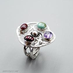 srebrny pierścionek z kamieniami - Pierścionki - Biżuteria