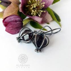 srebrne kolczyki z surowymi granatami,alabama - Kolczyki - Biżuteria