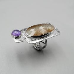 srebrny pierścionek z kwarcem truskawkowym - Pierścionki - Biżuteria