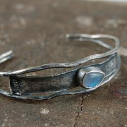srebrna bransoleta z kamieniem księżycowym - Bransoletki - Biżuteria