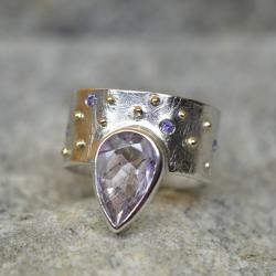 misterny,surowy pierścionek z kwarcem,delikatny - Pierścionki - Biżuteria