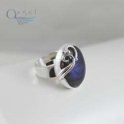 pierścionek,srebrny,niebieski,owalny,labradoryt - Pierścionki - Biżuteria