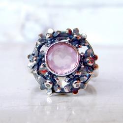 pierścionek,kwarc różowy,pierścionek srebrny, - Pierścionki - Biżuteria