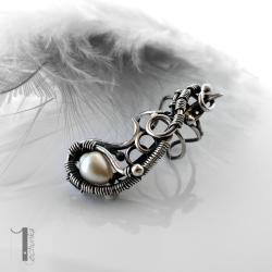 nausznica srebrna,perła,wire wrapping - Kolczyki - Biżuteria